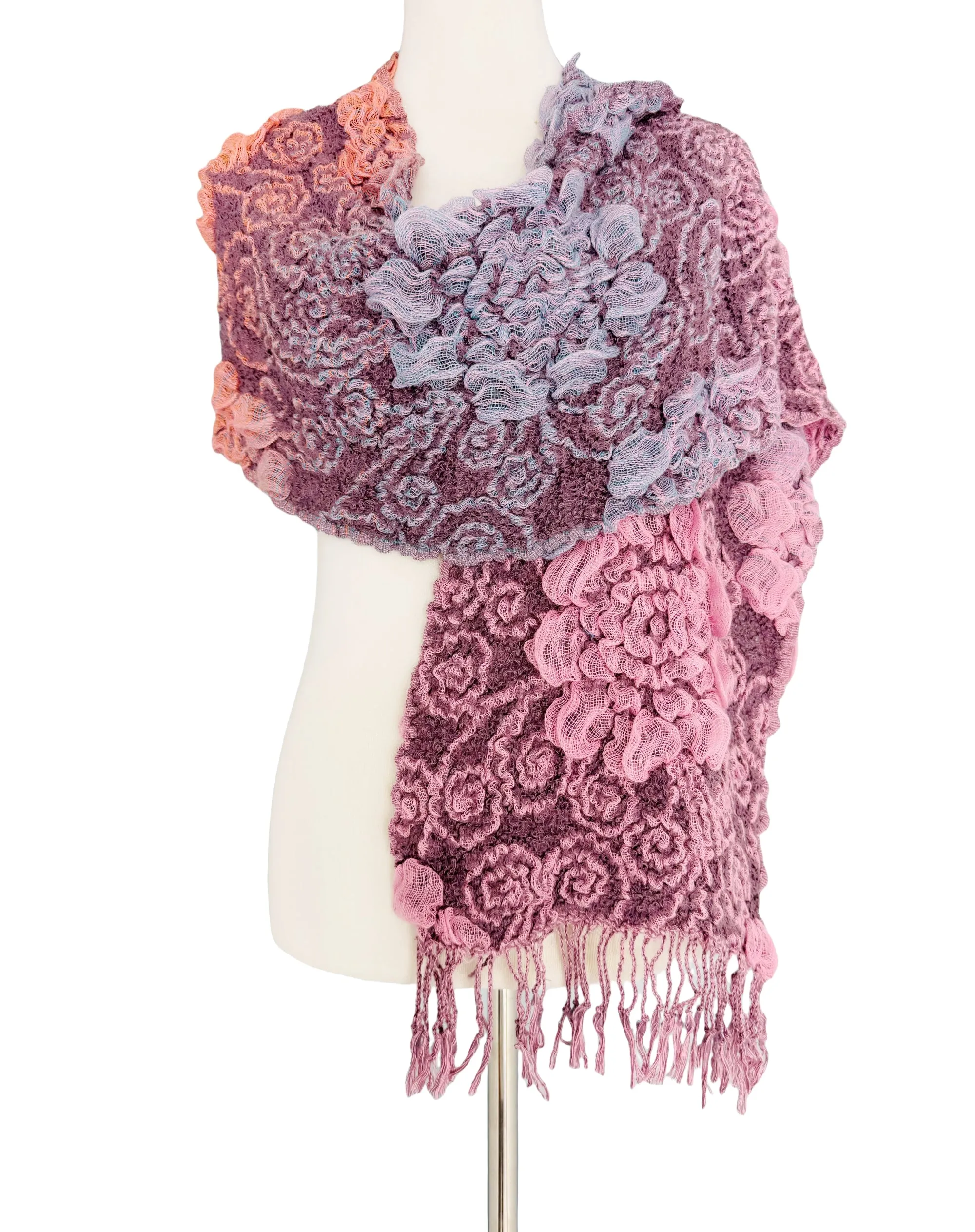 SS-PP Ultra-Soft Bamboo Fiber Scarf--3D Ombre Textured-Floral