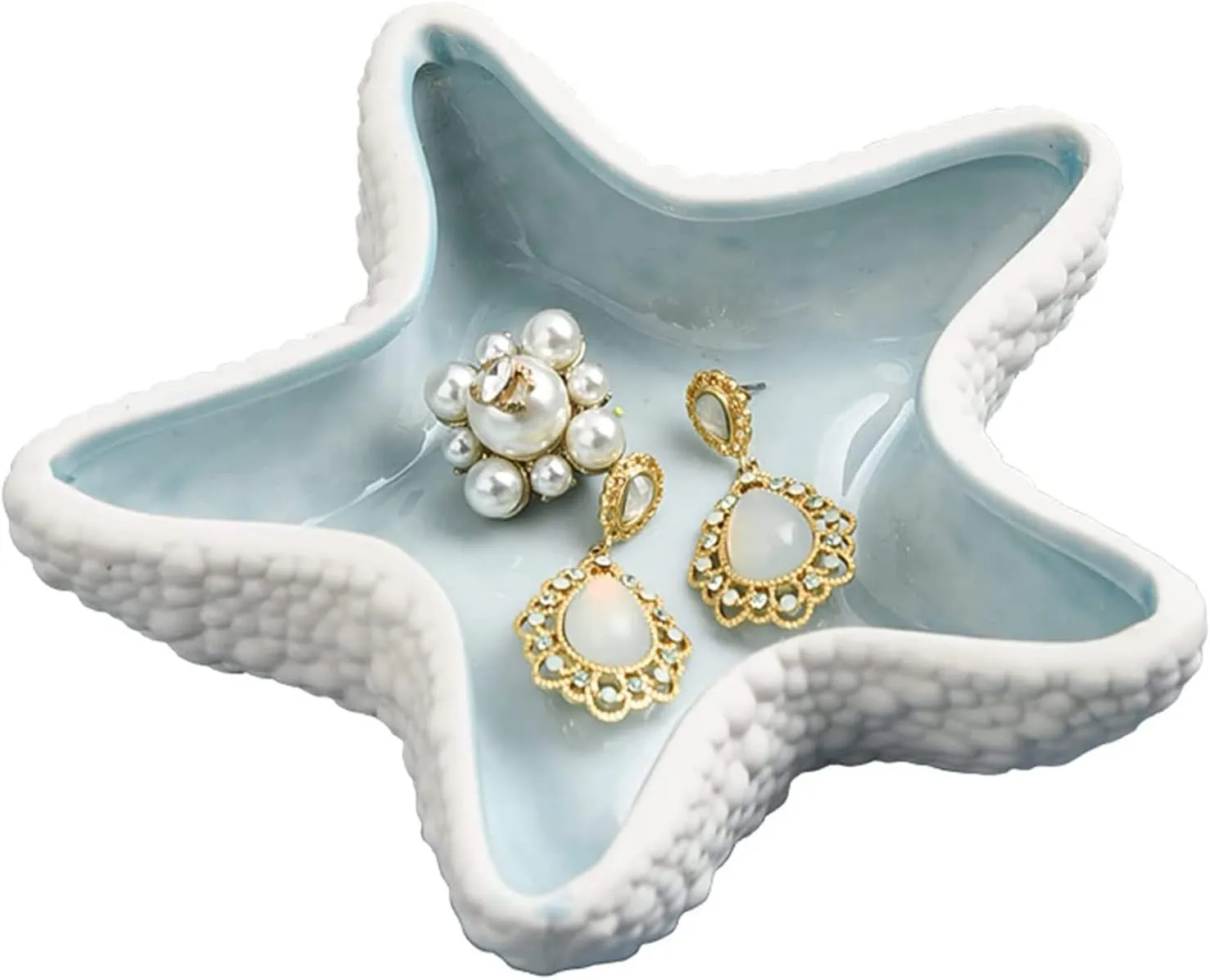Starfish Jewelry Dish Tray - Ceramic Ring and Trinket Holder - Ocean Style Table Decoration for Earrings and Candy Storage