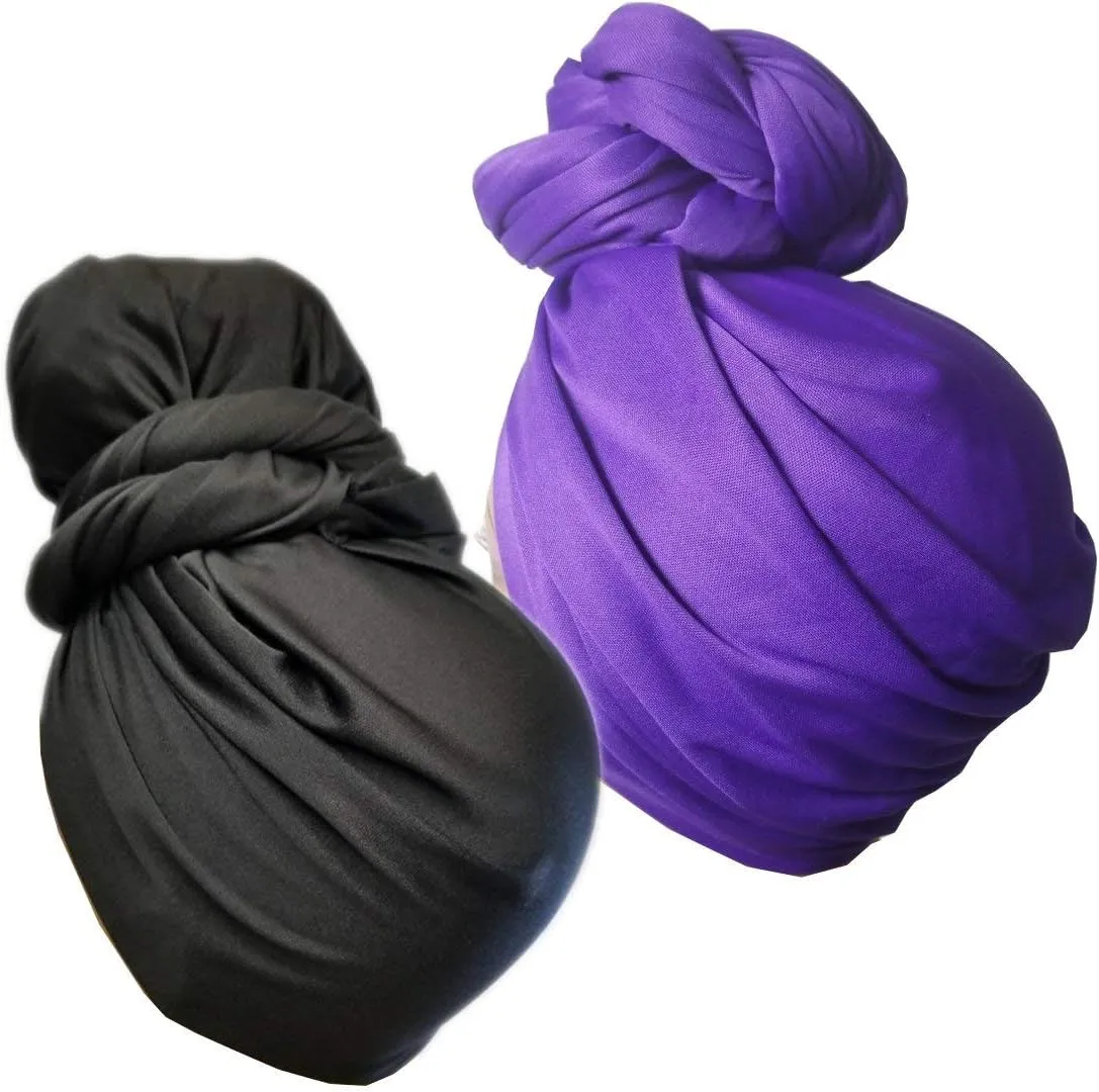 Stretch Turban Head Wrap Scarf for Women - Long Jersey Turban Wrap Tie 1 or 2
