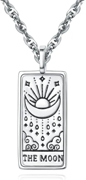 TANGPOET Tarot Cards Necklace for Women 925 Sterling Silver Vintage Tarot Square Pendants Dogtag Amulet Jewelry Good Luck Birthday Christmas Gifts for Her with 18" 2" Chain
