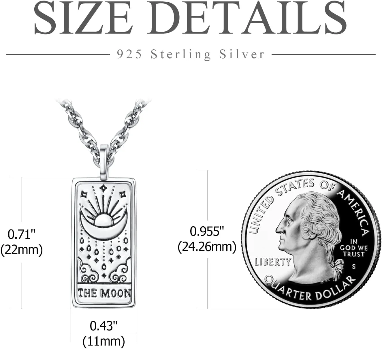 TANGPOET Tarot Cards Necklace for Women 925 Sterling Silver Vintage Tarot Square Pendants Dogtag Amulet Jewelry Good Luck Birthday Christmas Gifts for Her with 18" 2" Chain