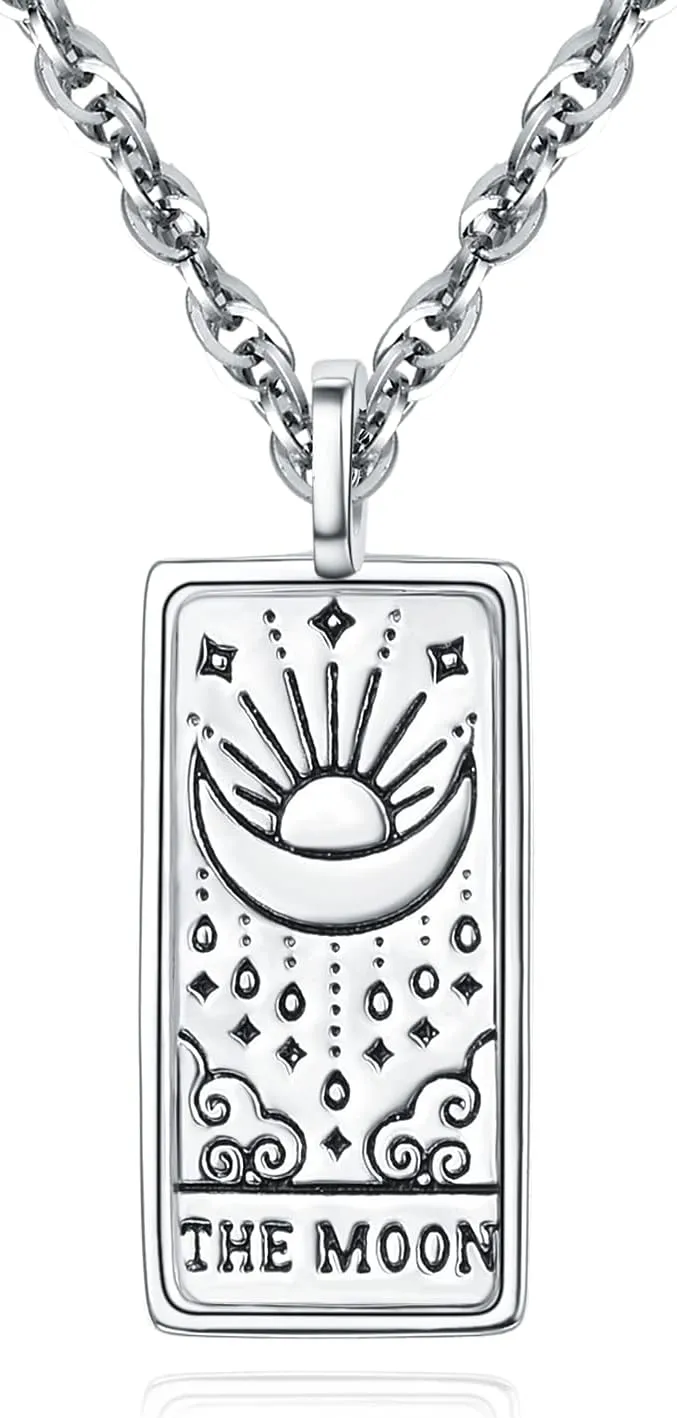 TANGPOET Tarot Cards Necklace for Women 925 Sterling Silver Vintage Tarot Square Pendants Dogtag Amulet Jewelry Good Luck Birthday Christmas Gifts for Her with 18" 2" Chain