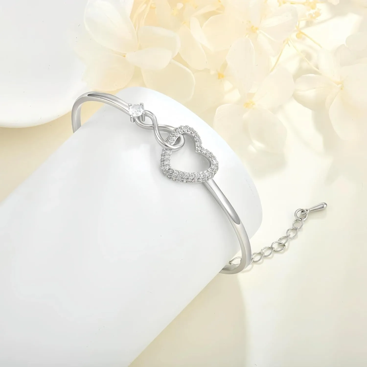 To My Daughter Forever Connected Bracelet, Infinity Forever Love Heart Bracelets You Are Always In Mine From Mom Cubic Zirconia Adjustable Inspirational Gift Jewelry