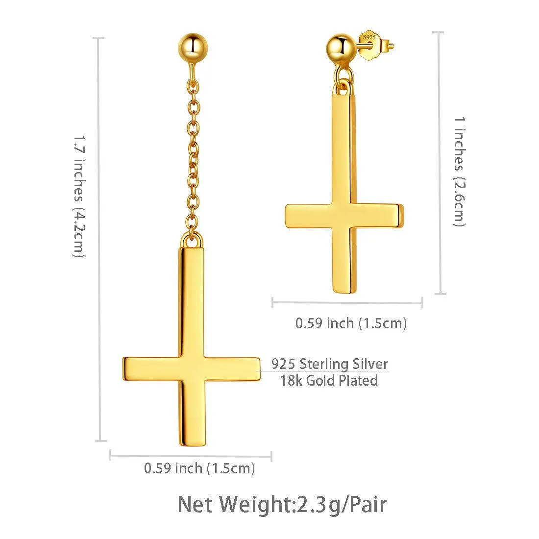 Tokyo Mart Asymmetry Upside Down Cross Earrings Stud Dangle Women Mens Jewelry