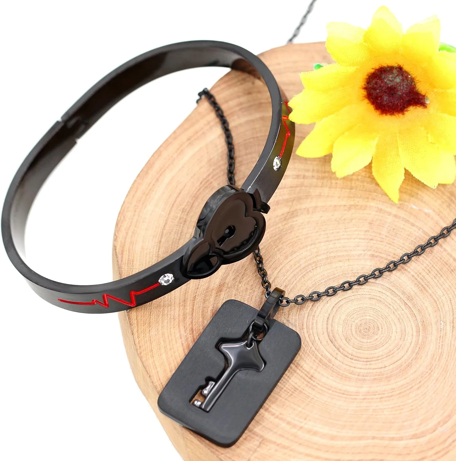 Uloveido Rose Gold Plated Titanium Matching Puzzle Couple Heart Lock Bracelet and Key Pendant Necklace for Men and Women