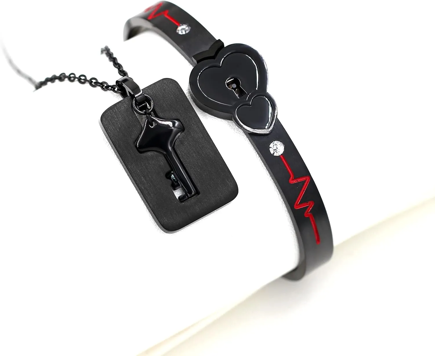 Uloveido Rose Gold Plated Titanium Matching Puzzle Couple Heart Lock Bracelet and Key Pendant Necklace for Men and Women