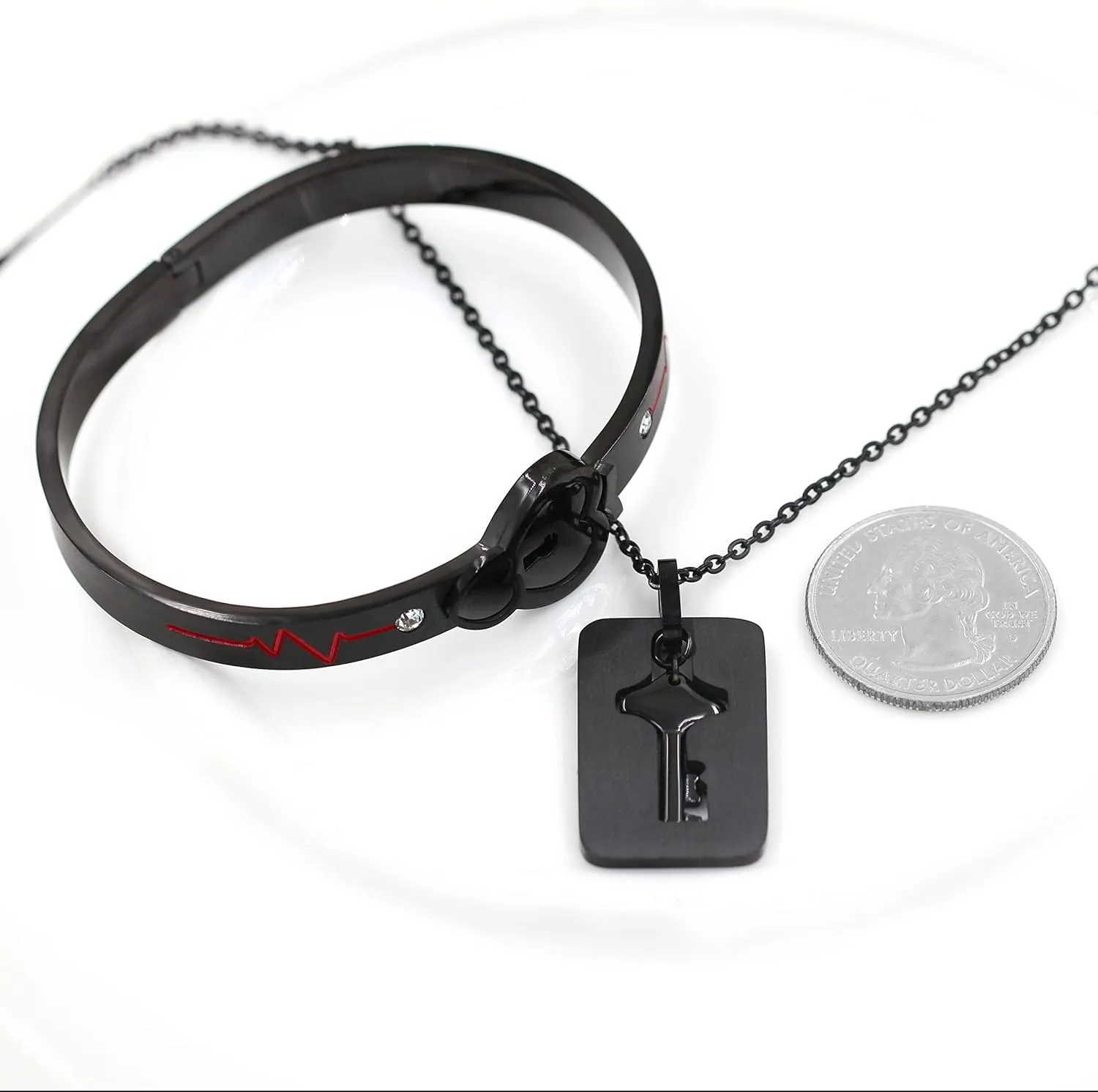 Uloveido Rose Gold Plated Titanium Matching Puzzle Couple Heart Lock Bracelet and Key Pendant Necklace for Men and Women