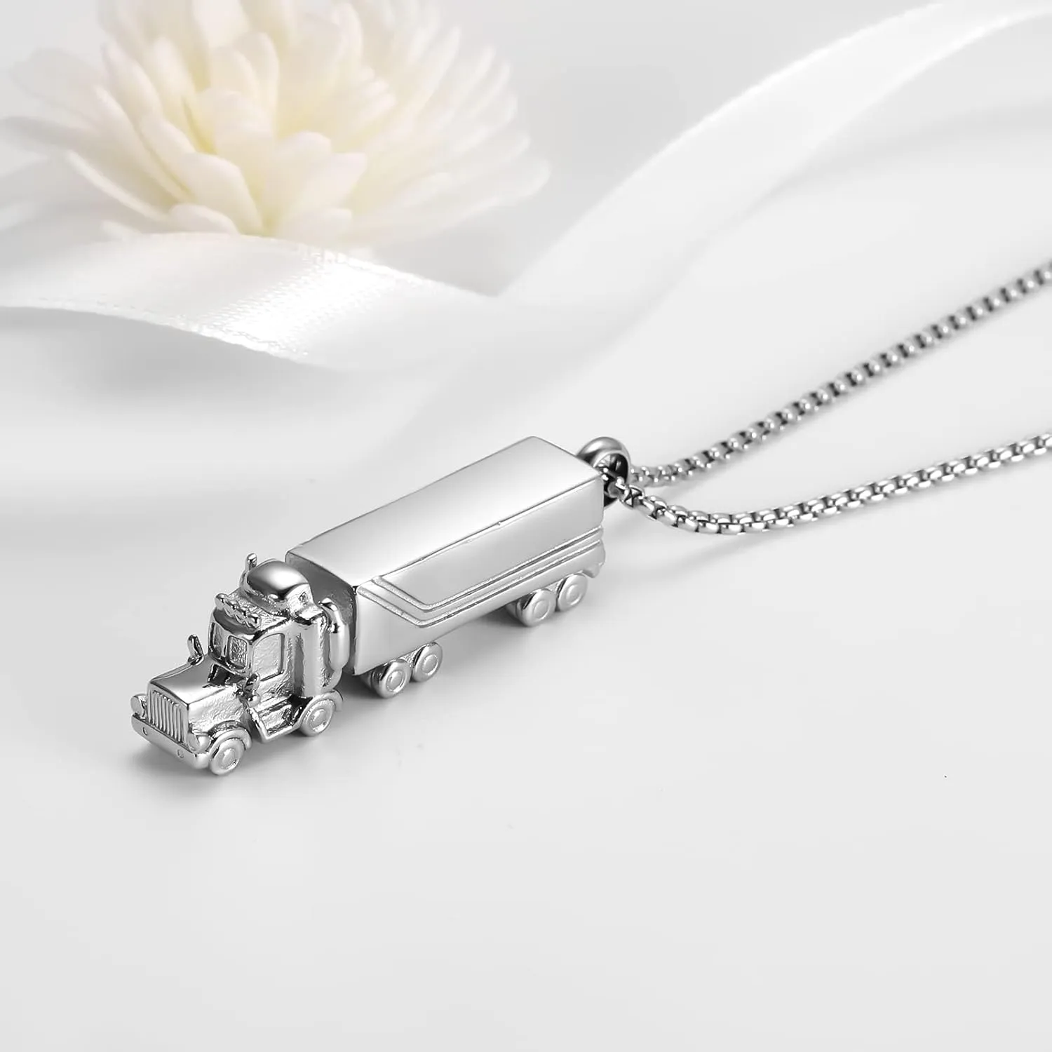 Urn Necklace for Ashes 18 Wheeler Semi Truck Cremation Jewelry for Men Memorial Urn Pendant Ashes Locket Necklace Keepsake Gifts