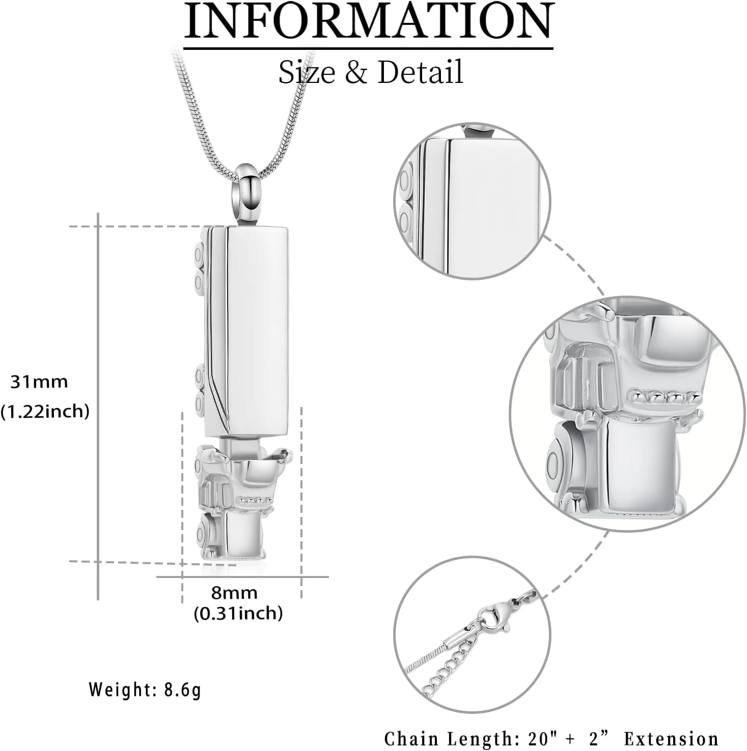 Urn Necklace for Ashes 18 Wheeler Semi Truck Cremation Jewelry for Men Memorial Urn Pendant Ashes Locket Necklace Keepsake Gifts