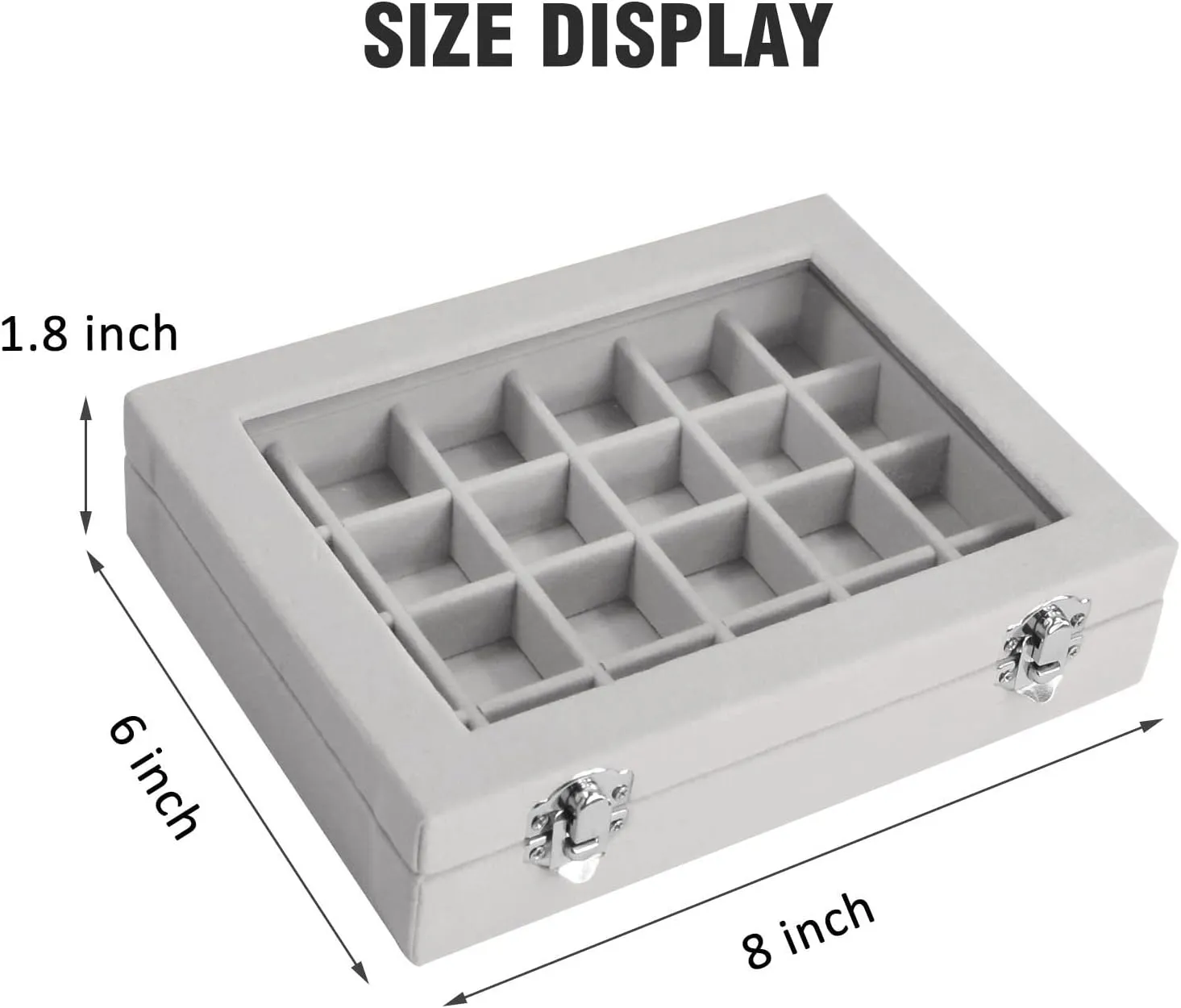 Velvet Jewelry Box 24 Grid Jewelry Ring Display Organiser Box Tray Holder Earrings Storage Case for Girls Wife Mom Women (Gray)