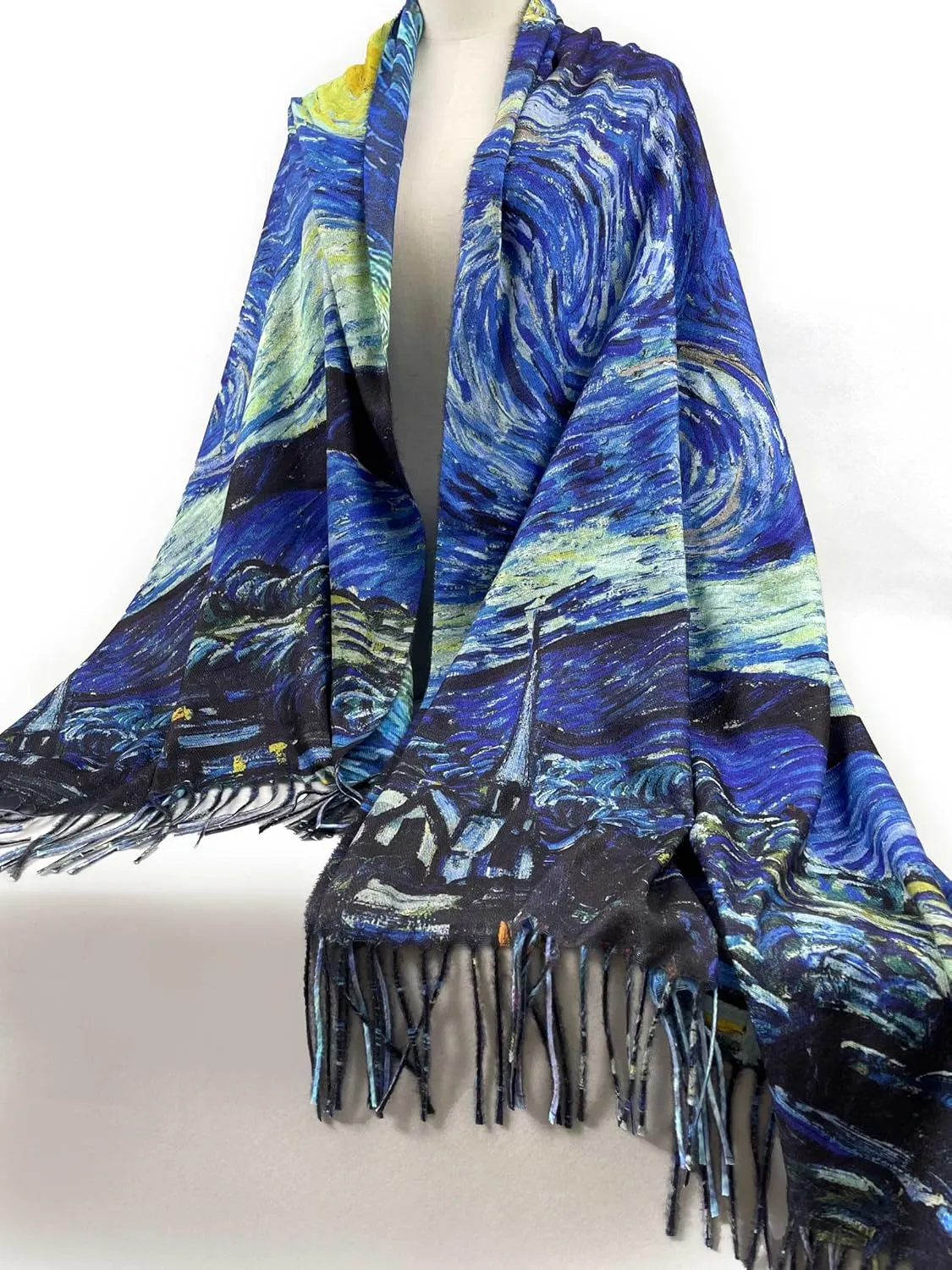 VENVSBEE Reversible Soft Cashmere Feel Scarf Large Shawl Wrap Double-side Art Print Warm Pashmina Klimt Van Gogh Gifts