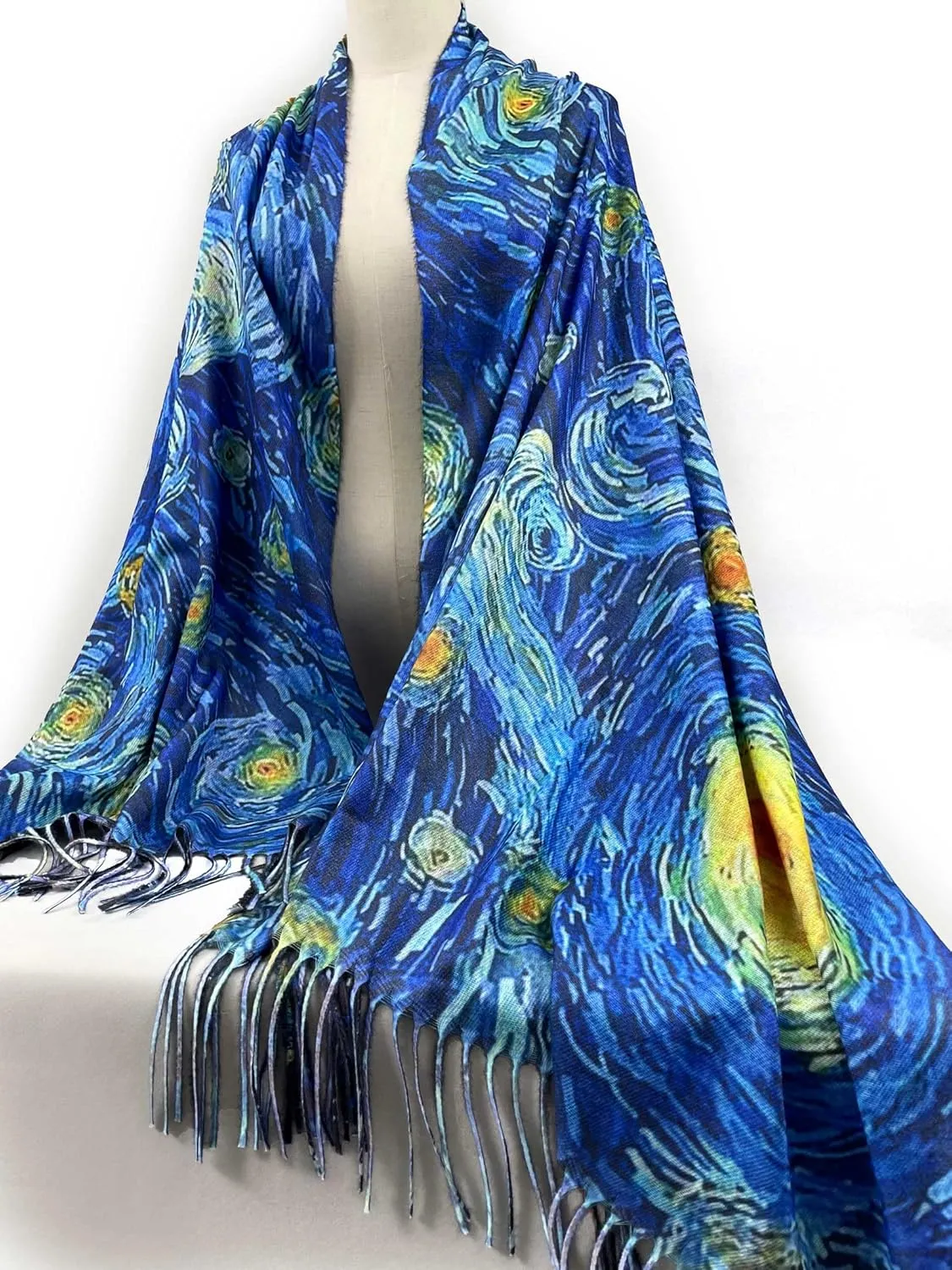 VENVSBEE Reversible Soft Cashmere Feel Scarf Large Shawl Wrap Double-side Art Print Warm Pashmina Klimt Van Gogh Gifts