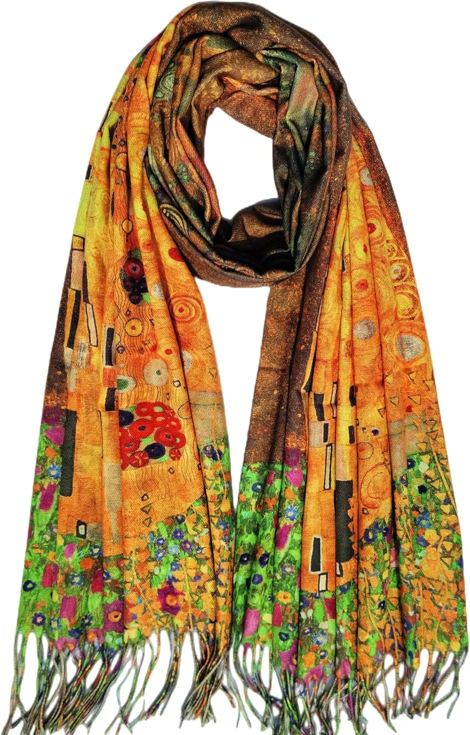 VENVSBEE Reversible Soft Cashmere Feel Scarf Large Shawl Wrap Double-side Art Print Warm Pashmina Klimt Van Gogh Gifts