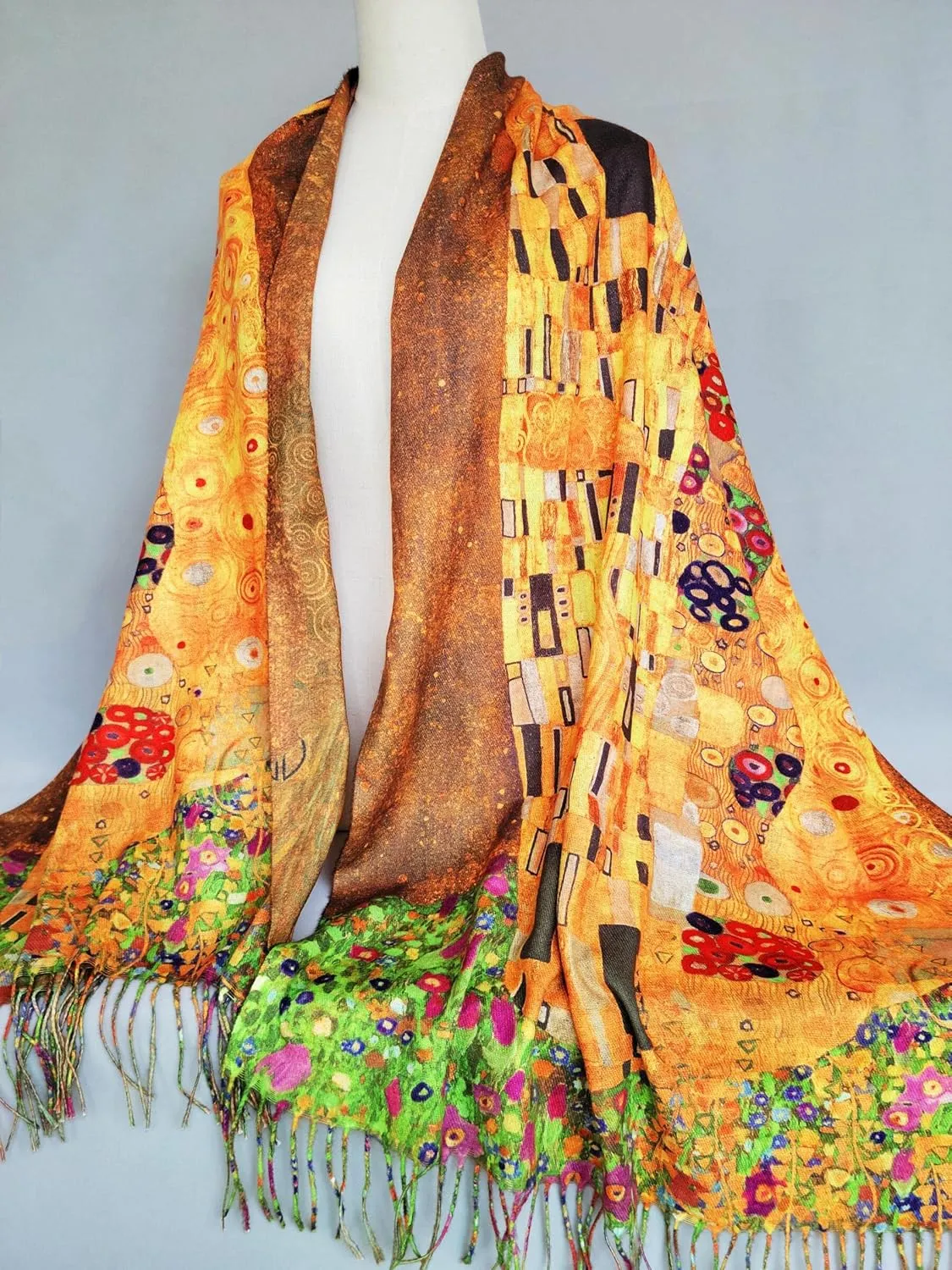 VENVSBEE Reversible Soft Cashmere Feel Scarf Large Shawl Wrap Double-side Art Print Warm Pashmina Klimt Van Gogh Gifts