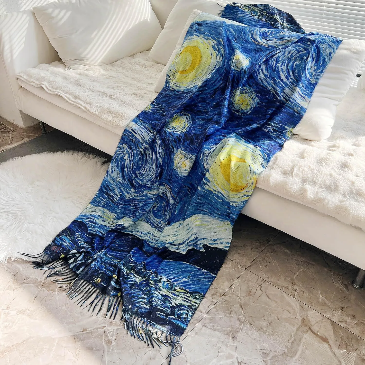 VENVSBEE Reversible Soft Cashmere Feel Scarf Large Shawl Wrap Double-side Art Print Warm Pashmina Klimt Van Gogh Gifts