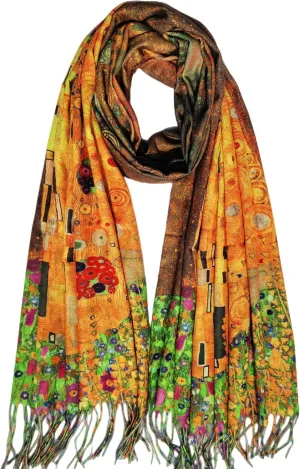 VENVSBEE Reversible Soft Cashmere Feel Scarf Large Shawl Wrap Double-side Art Print Warm Pashmina Klimt Van Gogh Gifts
