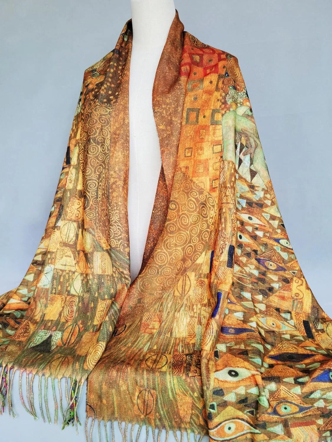 VENVSBEE Reversible Soft Cashmere Feel Scarf Large Shawl Wrap Double-side Art Print Warm Pashmina Klimt Van Gogh Gifts