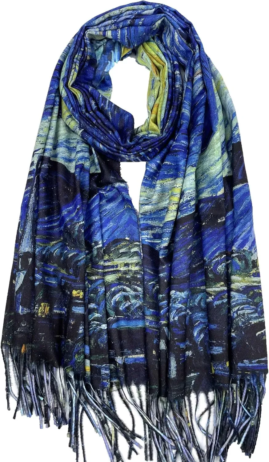 VENVSBEE Reversible Soft Cashmere Feel Scarf Large Shawl Wrap Double-side Art Print Warm Pashmina Klimt Van Gogh Gifts