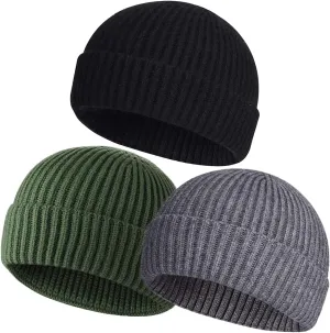 vidsel Short Fisherman Beanie for Men Women, Swag Wool Knit Cuff Trawler Skullcap,Winter Warm Hats