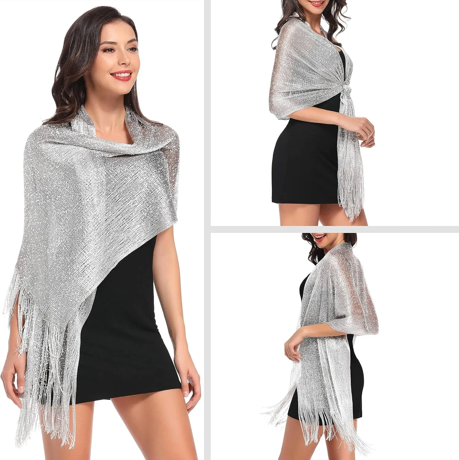 vimate Sparkling Metallic Shawls and Wraps for Evening Party/Wedding/Formal Dresses (With Free Buckle)