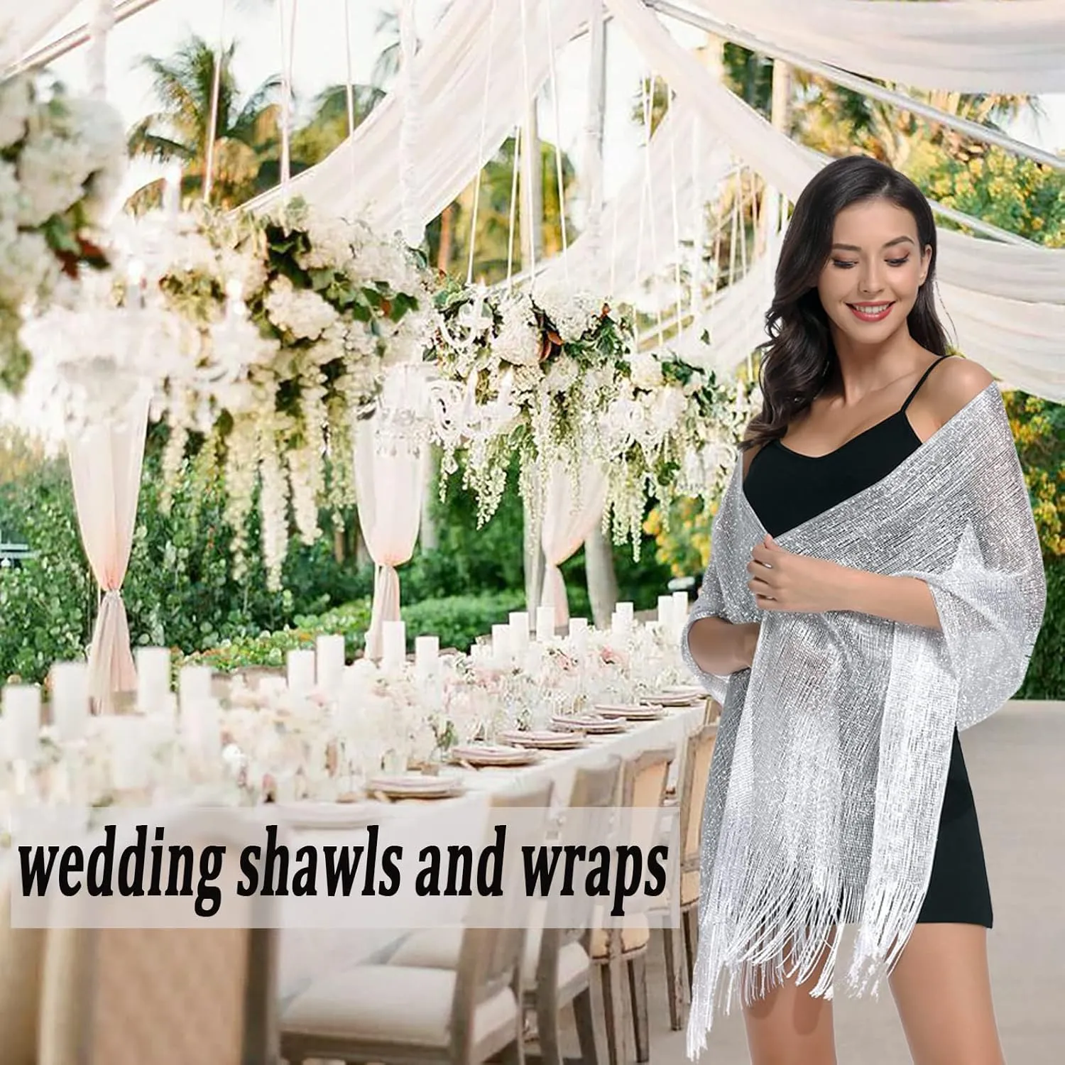 vimate Sparkling Metallic Shawls and Wraps for Evening Party/Wedding/Formal Dresses (With Free Buckle)