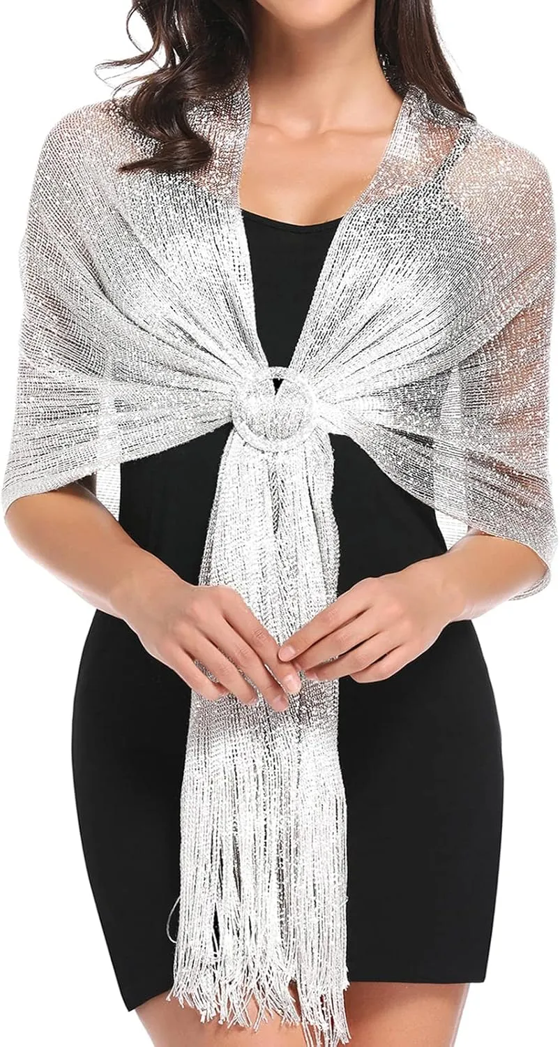 vimate Sparkling Metallic Shawls and Wraps for Evening Party/Wedding/Formal Dresses (With Free Buckle)