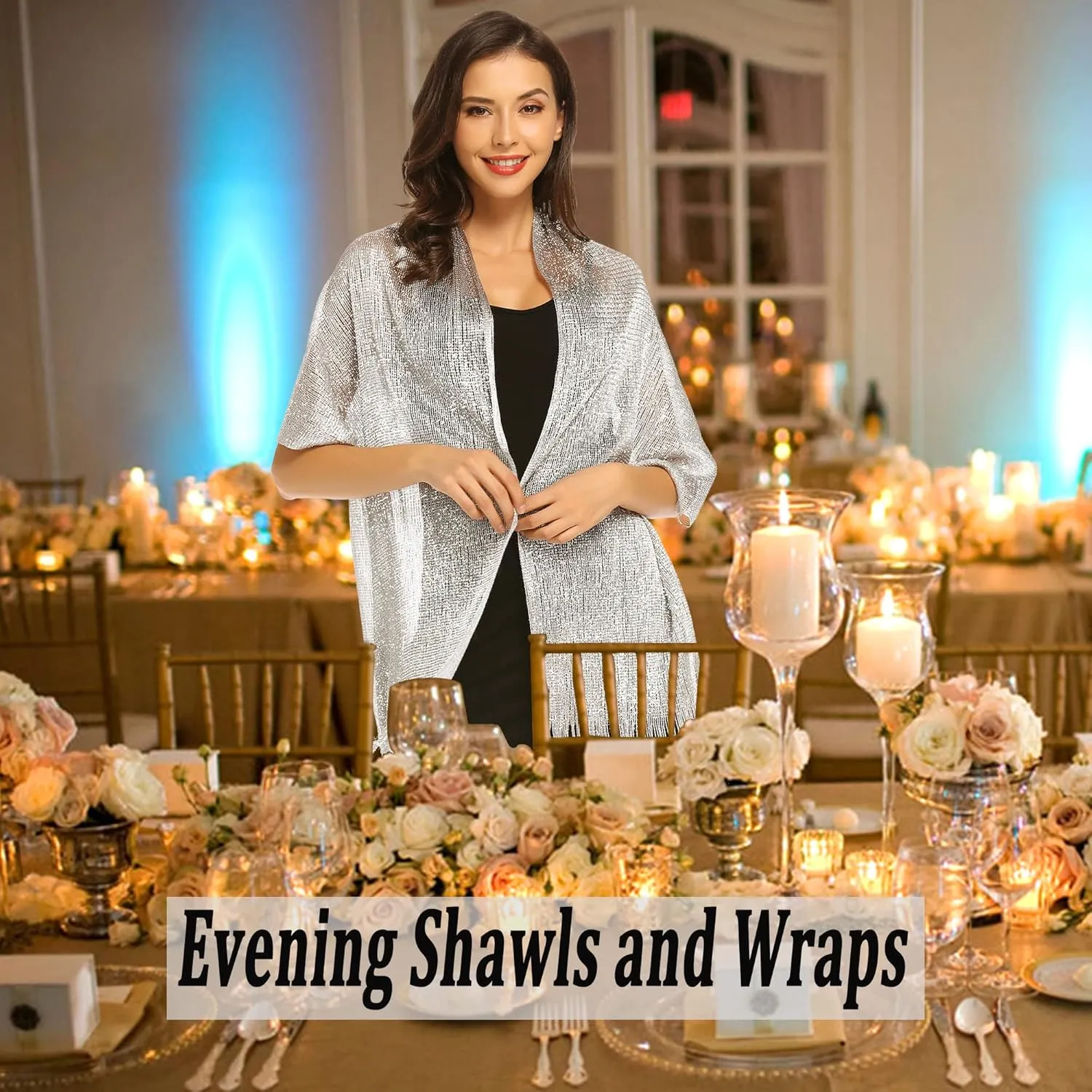 vimate Sparkling Metallic Shawls and Wraps for Evening Party/Wedding/Formal Dresses (With Free Buckle)