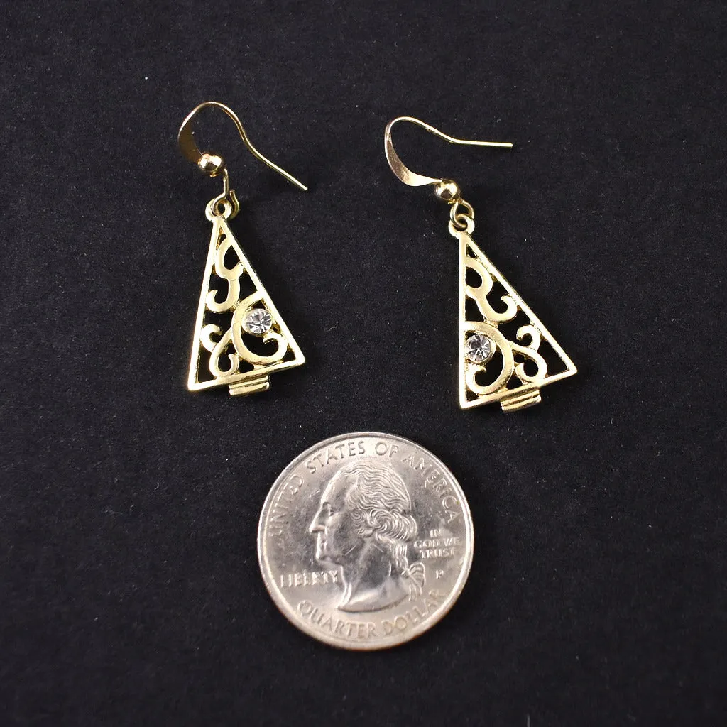 Vintage Tiny Rhinestone Tree Earrings