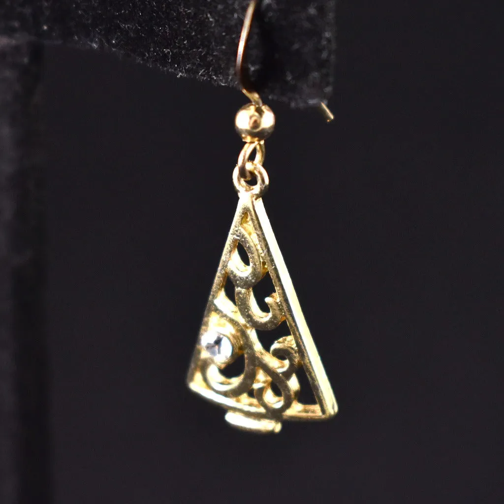 Vintage Tiny Rhinestone Tree Earrings