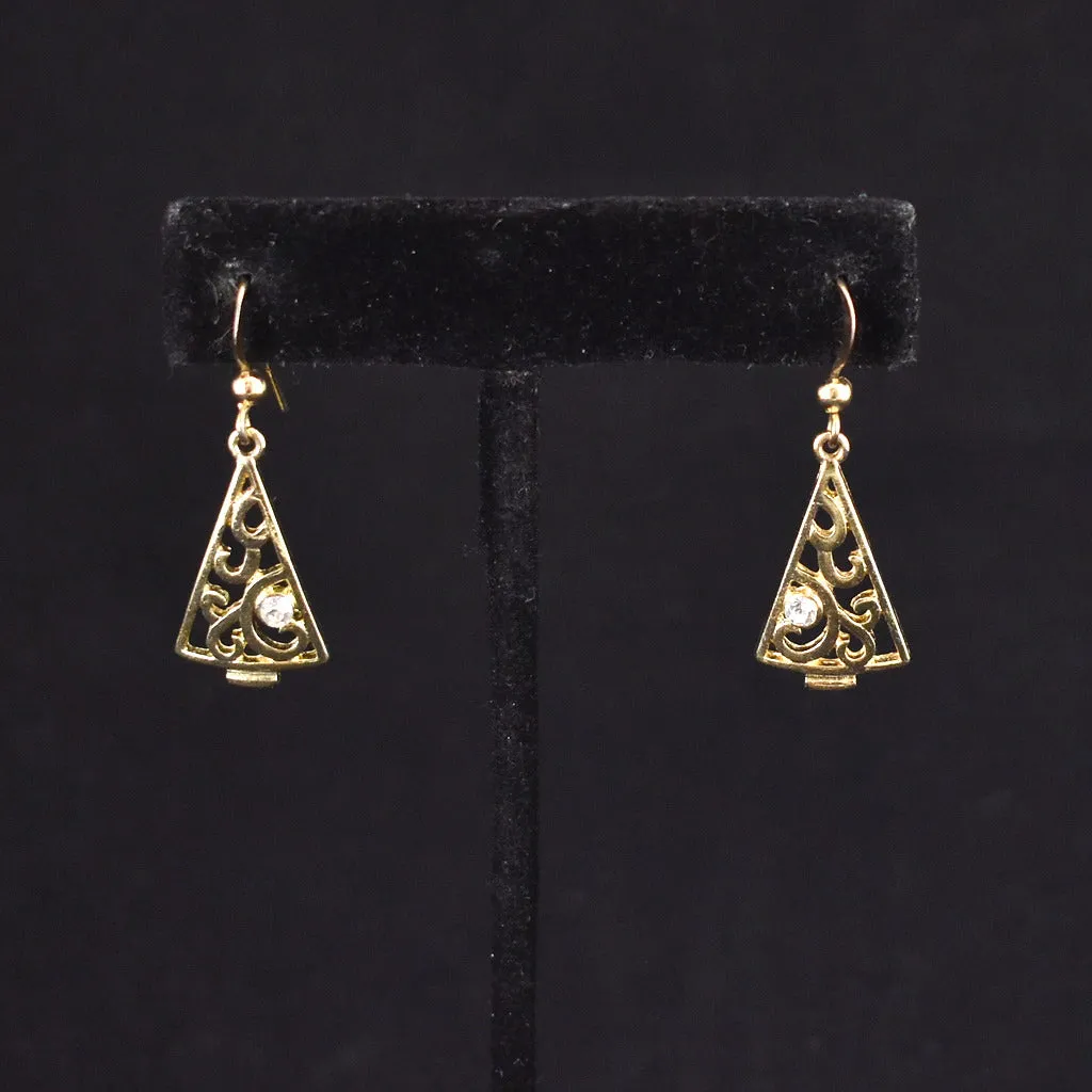 Vintage Tiny Rhinestone Tree Earrings