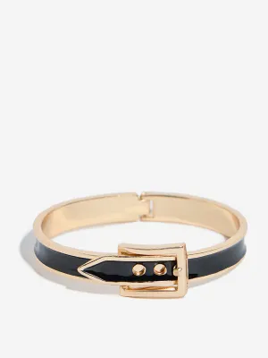 Westside Accessories Gold and Black Buckled Cuff Bracelet