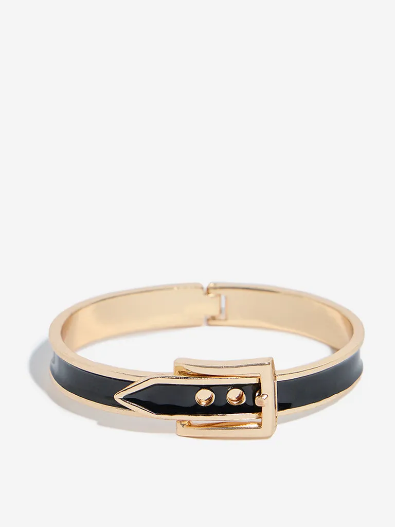 Westside Accessories Gold and Black Buckled Cuff Bracelet