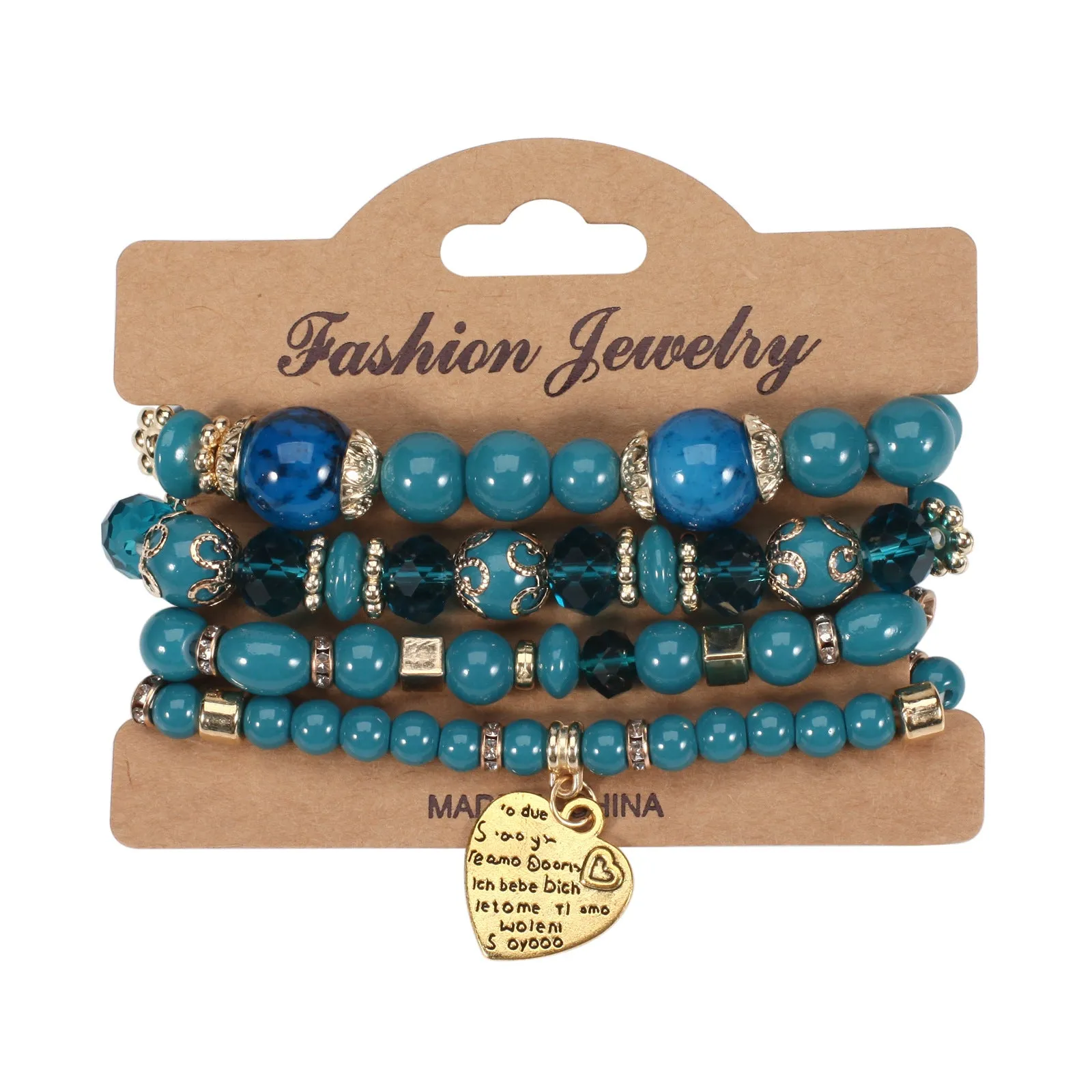 Wholesale Bohemian Beaded Heart Love Diamond Elastic Bracelet
