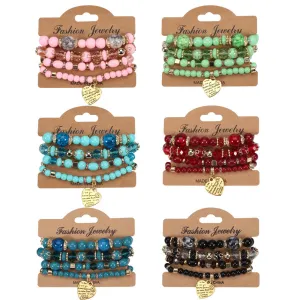 Wholesale Bohemian Beaded Heart Love Diamond Elastic Bracelet