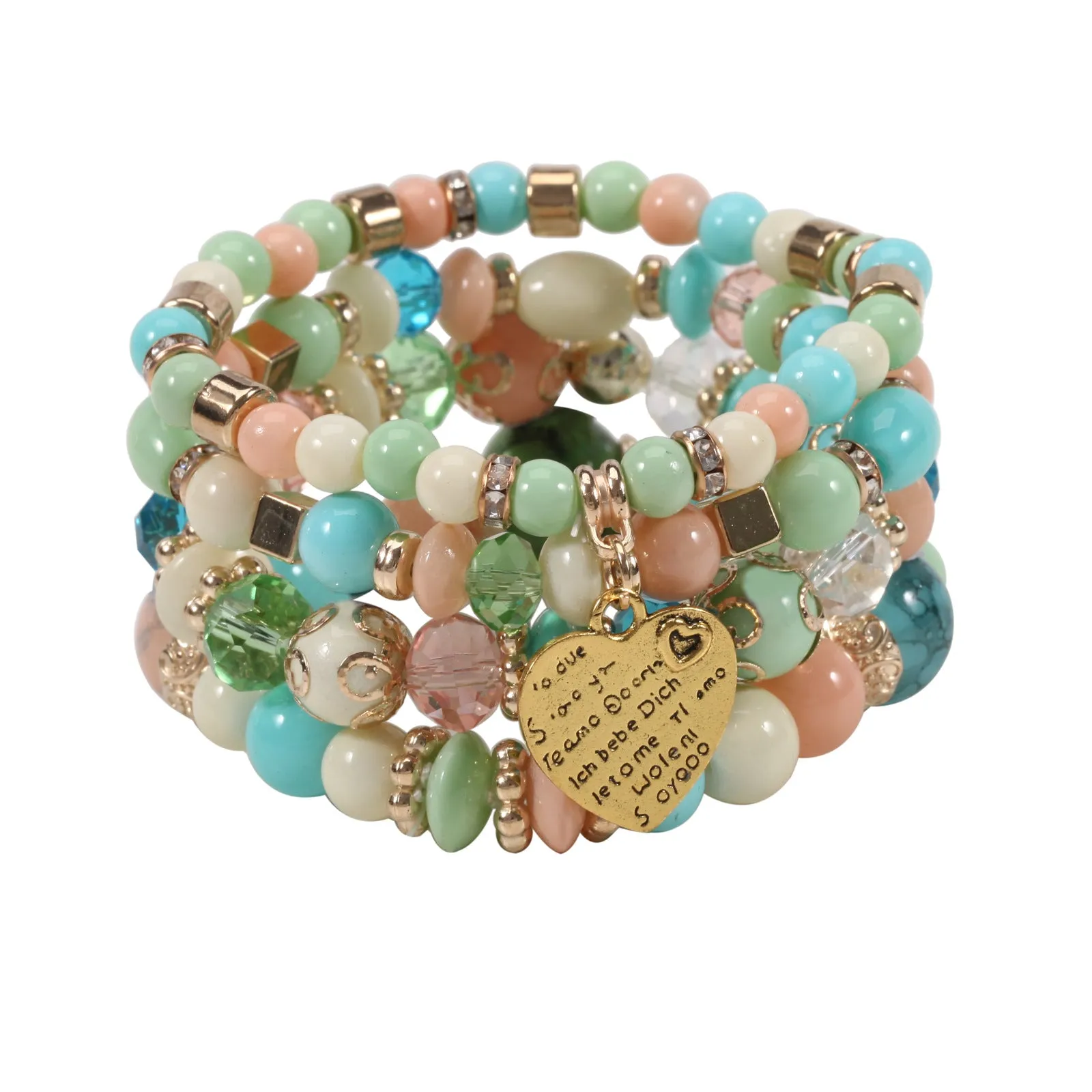 Wholesale Bohemian Beaded Heart Love Diamond Elastic Bracelet