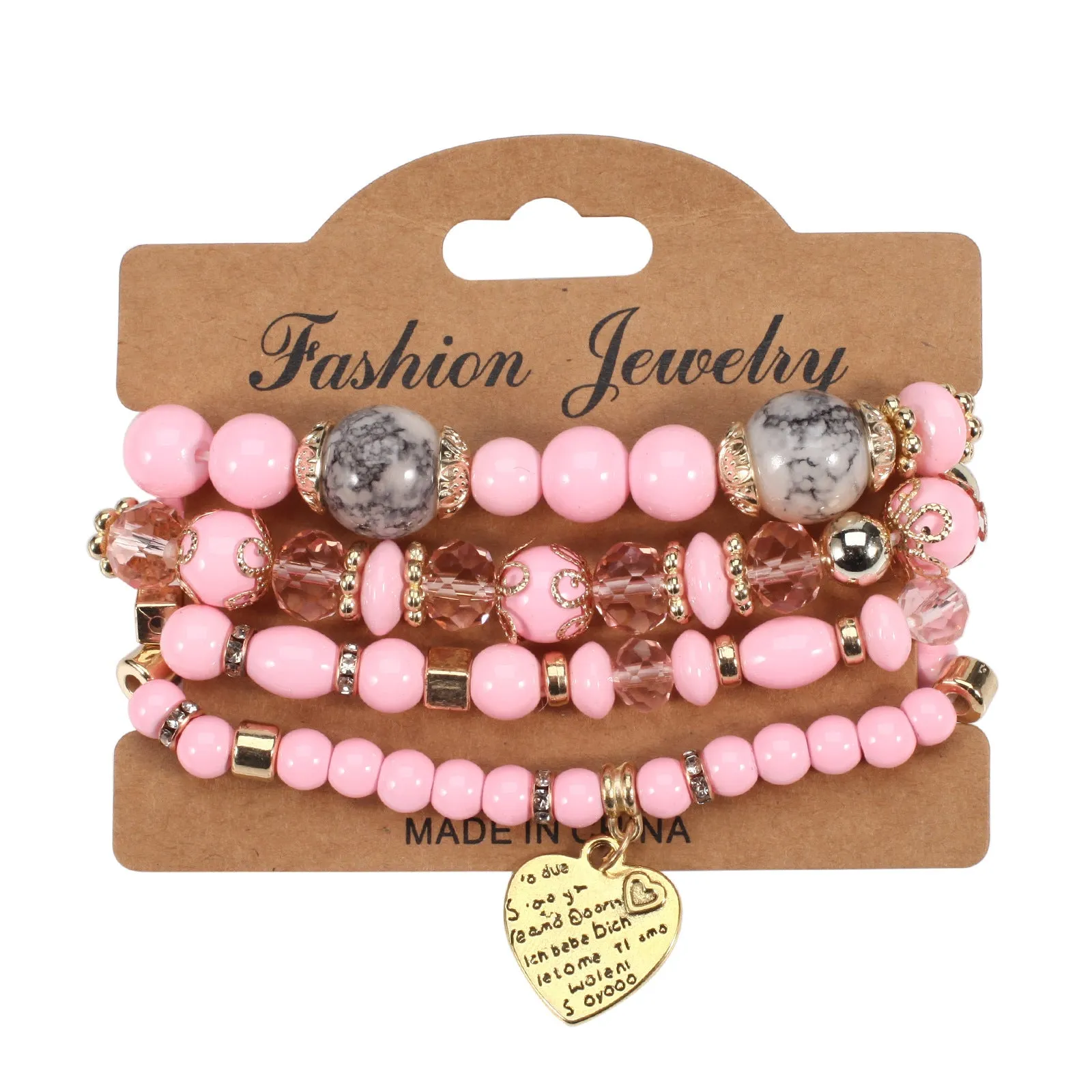 Wholesale Bohemian Beaded Heart Love Diamond Elastic Bracelet