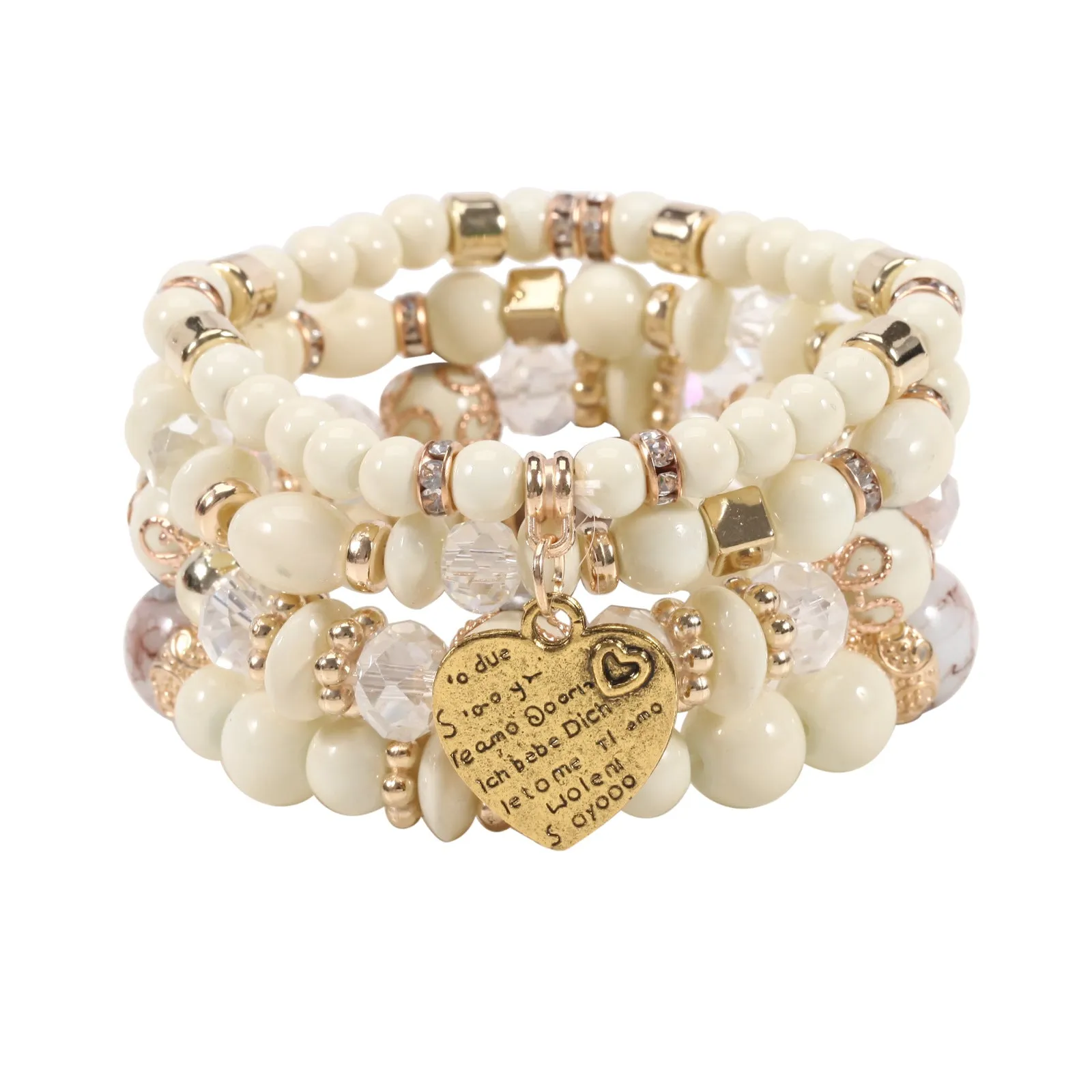 Wholesale Bohemian Beaded Heart Love Diamond Elastic Bracelet
