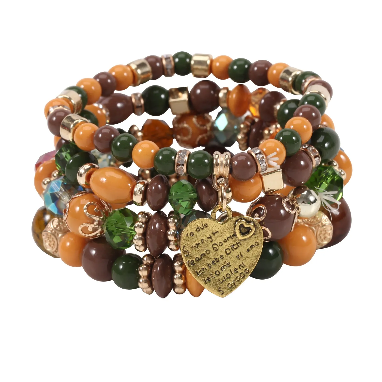Wholesale Bohemian Beaded Heart Love Diamond Elastic Bracelet