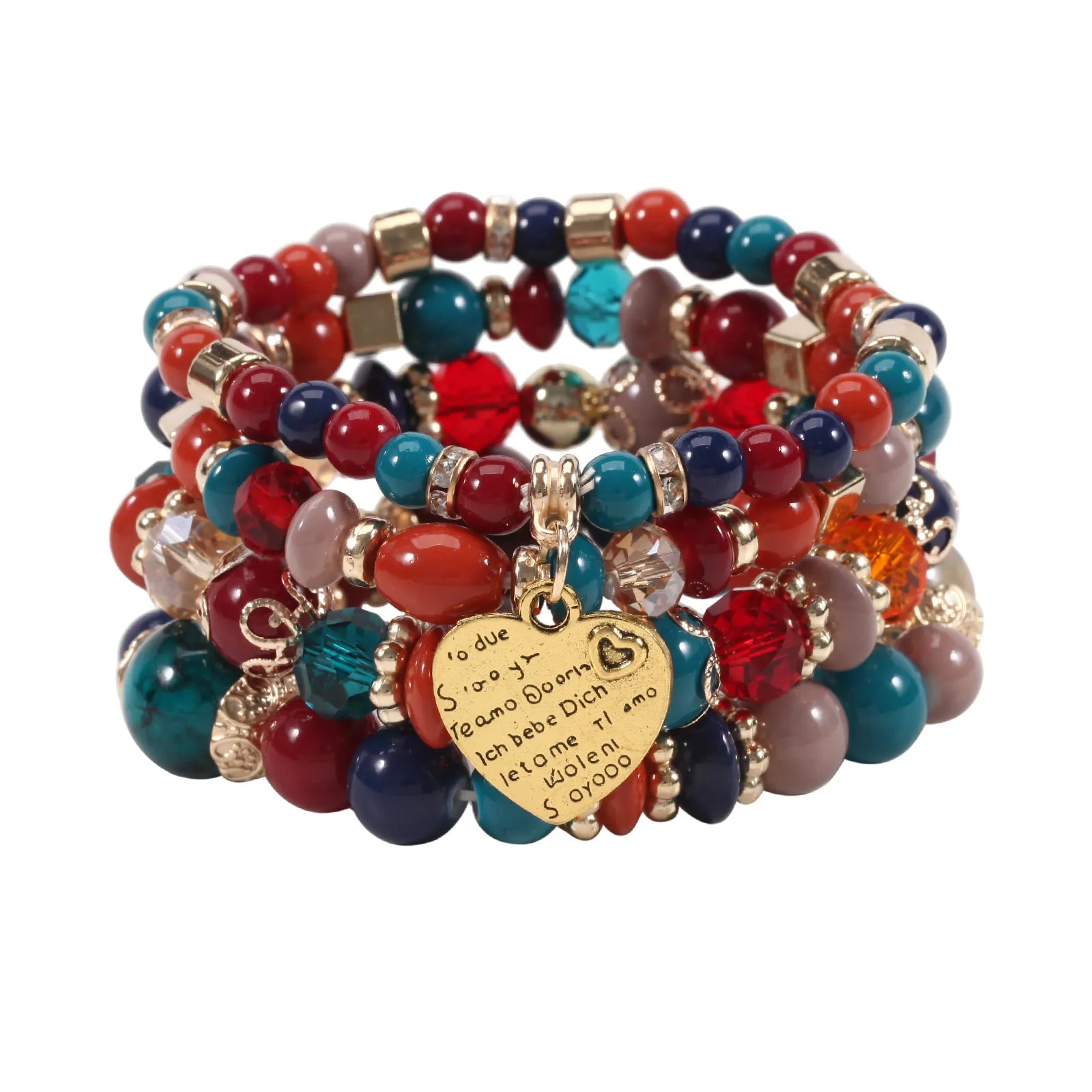 Wholesale Bohemian Beaded Heart Love Diamond Elastic Bracelet