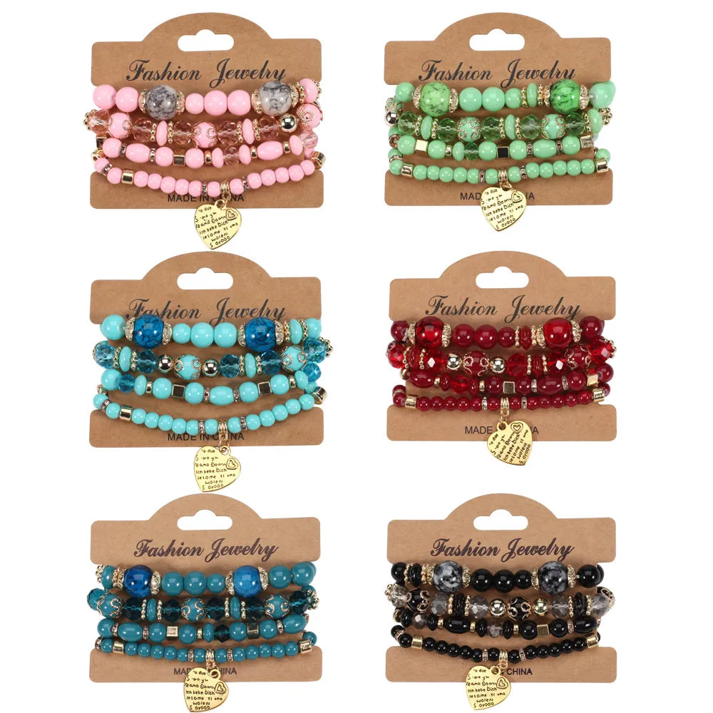 Wholesale Bohemian Beaded Heart Love Diamond Elastic Bracelet
