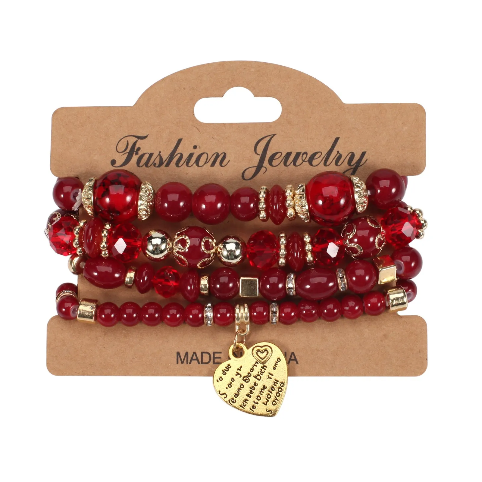 Wholesale Bohemian Beaded Heart Love Diamond Elastic Bracelet