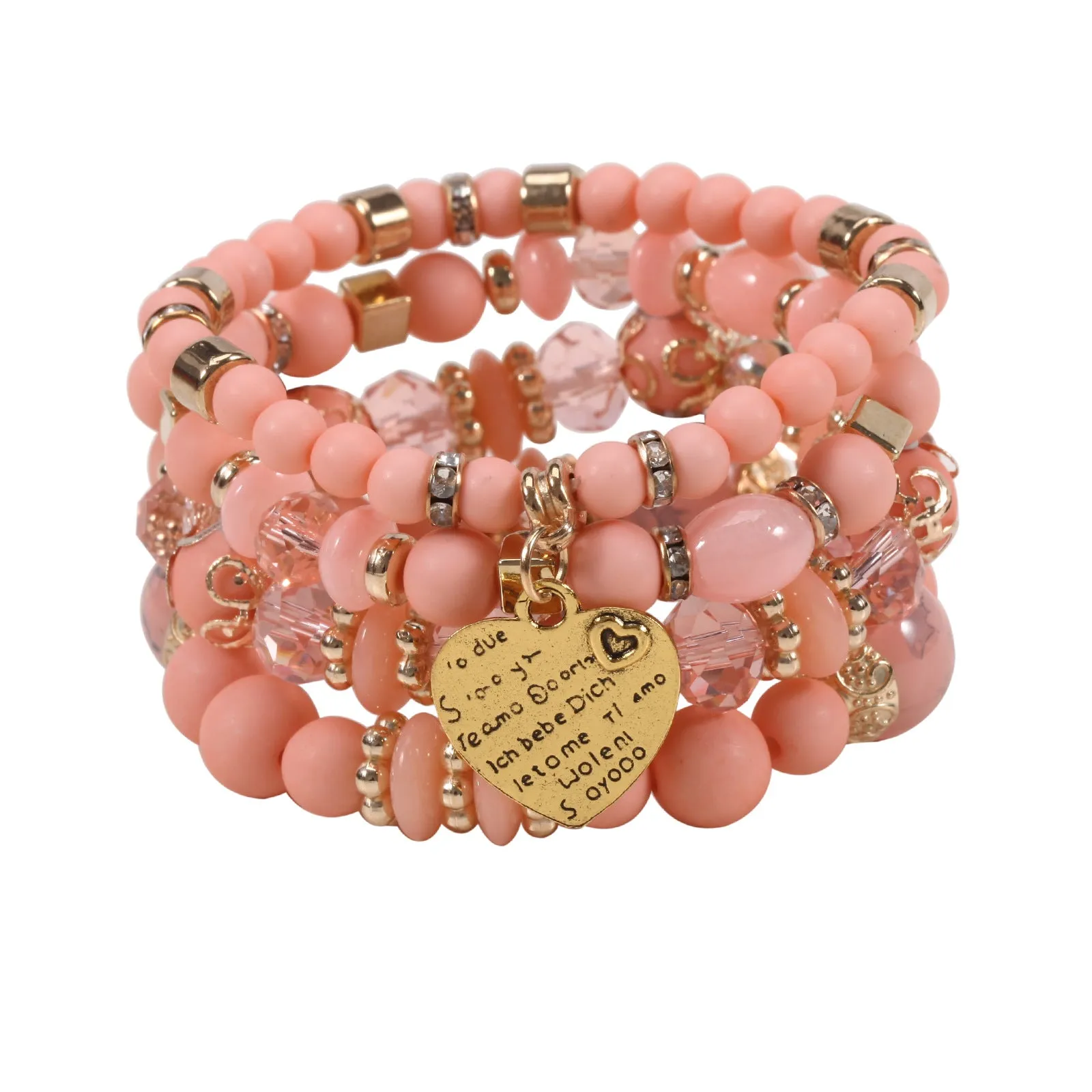 Wholesale Bohemian Beaded Heart Love Diamond Elastic Bracelet
