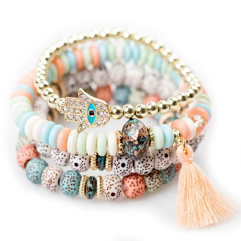 Wholesale Bohemian Devil Eye Laminated Glass Bracelet