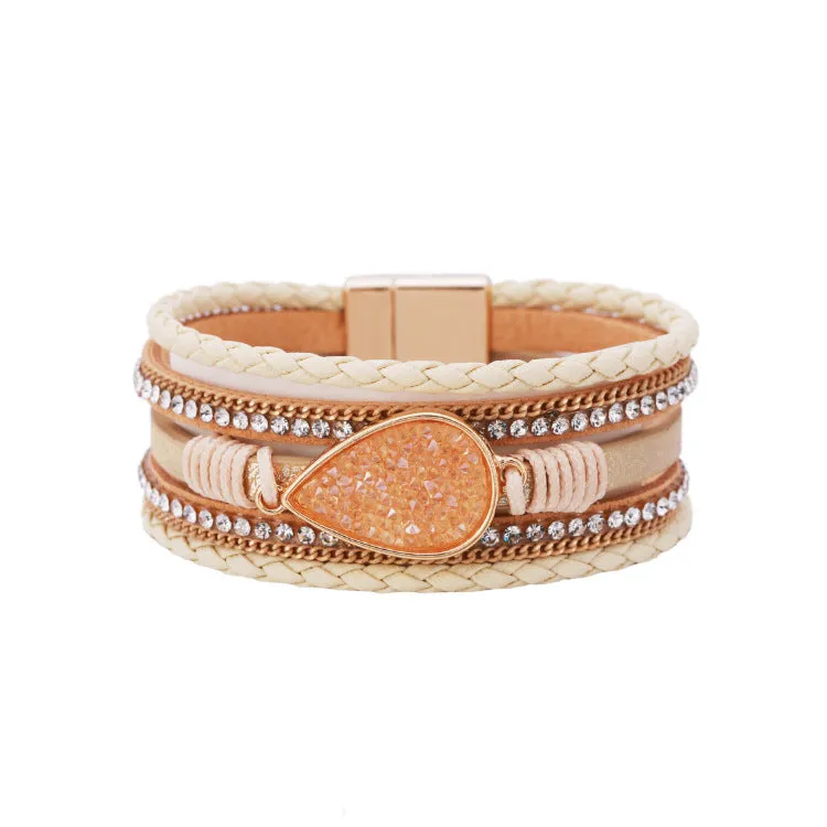 Wholesale Bohemian Diamond Leather Bracelet