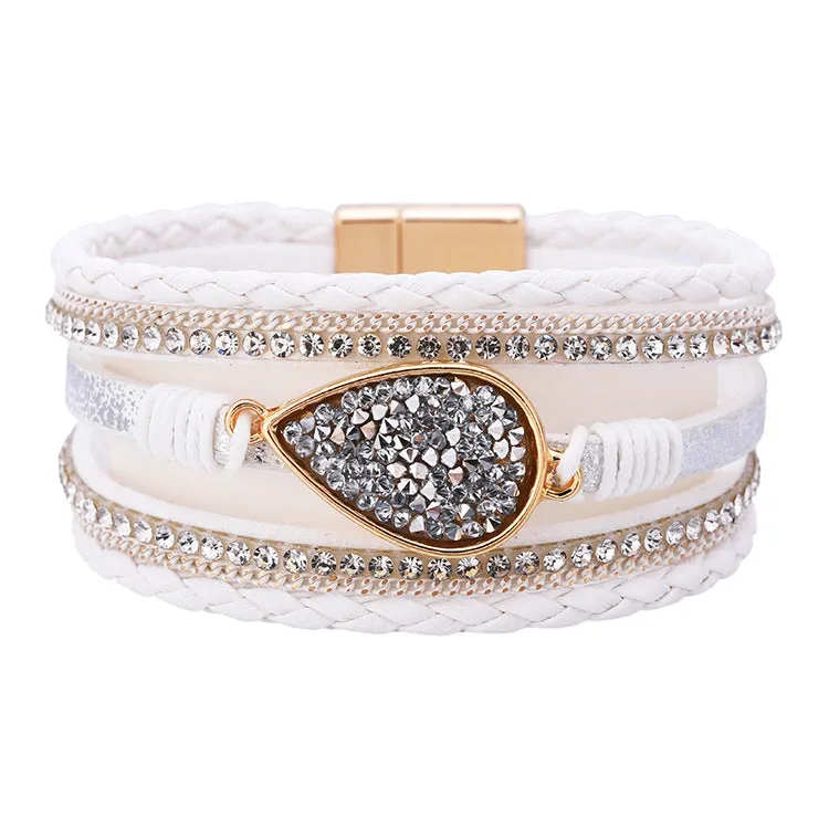 Wholesale Bohemian Diamond Leather Bracelet