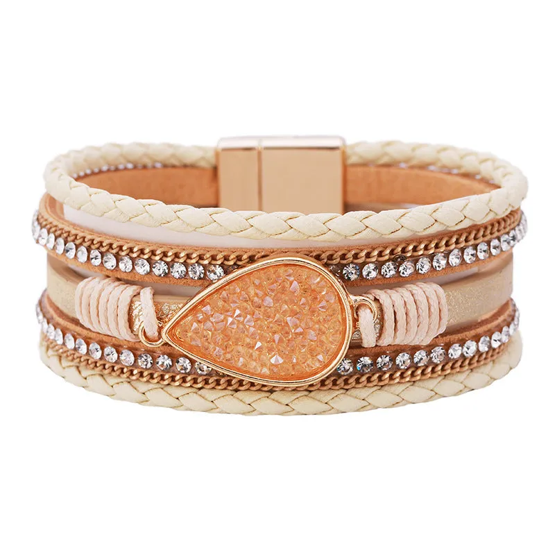 Wholesale Bohemian Diamond Leather Bracelet