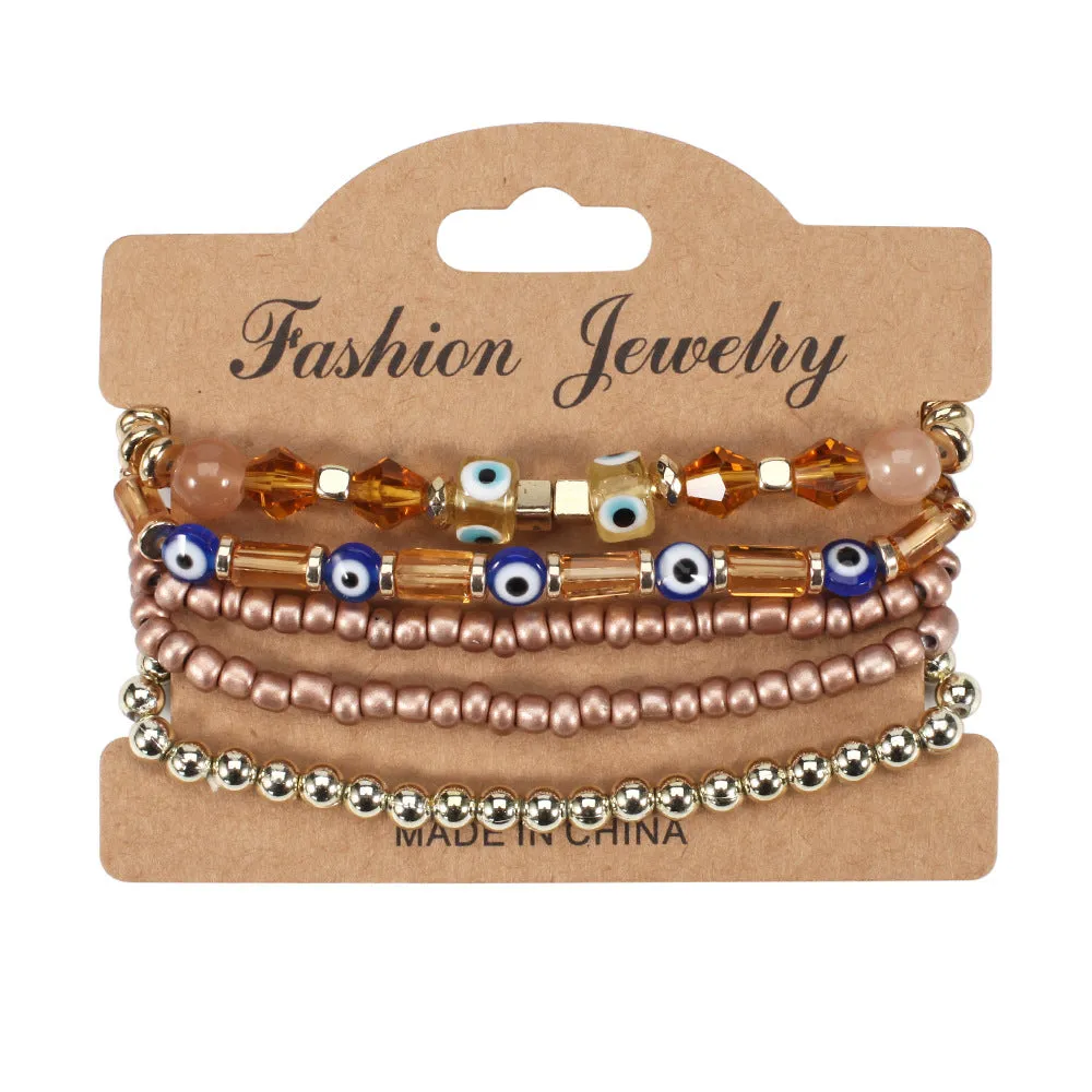 Wholesale Bohemian Eye Pattern Rice Beads Multi-layer Bracelet