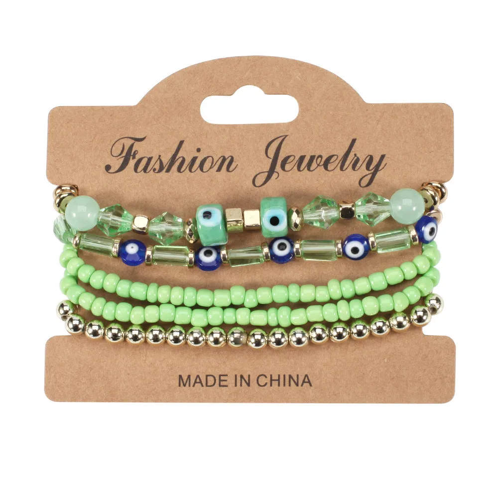 Wholesale Bohemian Eye Pattern Rice Beads Multi-layer Bracelet