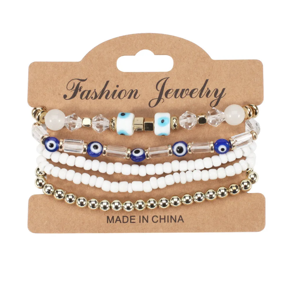 Wholesale Bohemian Eye Pattern Rice Beads Multi-layer Bracelet