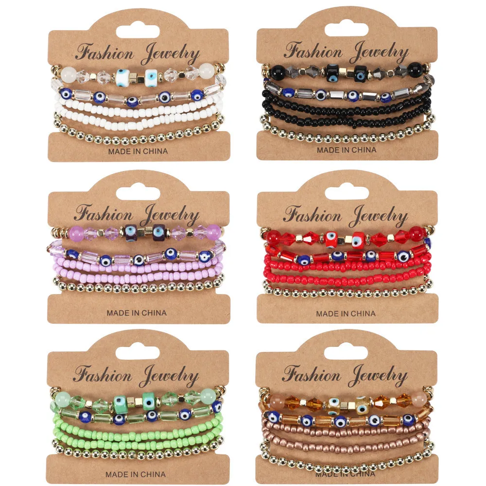 Wholesale Bohemian Eye Pattern Rice Beads Multi-layer Bracelet